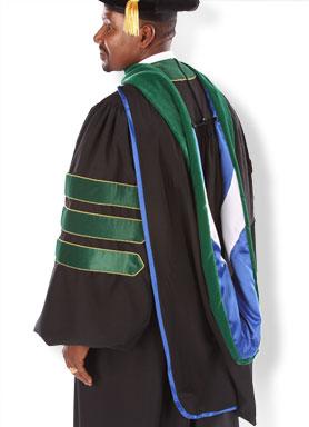 Doctoral regalia back with hood