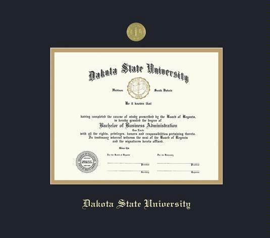 Custom Diploma Frames Certificate Frames Framing Success Dakota State University With Medallion And Black Gold Mat