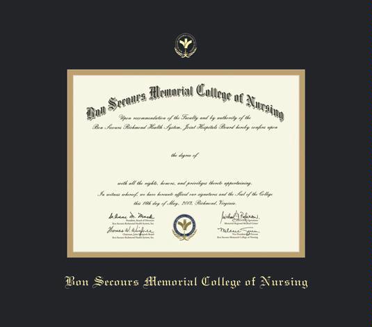 Custom Diploma Frames Certificate Frames Framing Success Bon Secours Memorial College Of Nursing With Black Gold Mat