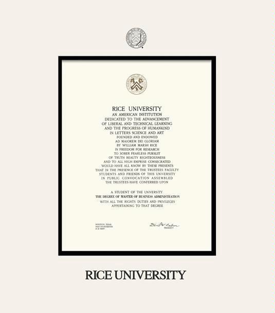 Custom Diploma Frames &amp; Certificate Frames - Framing Success: Rice U ...